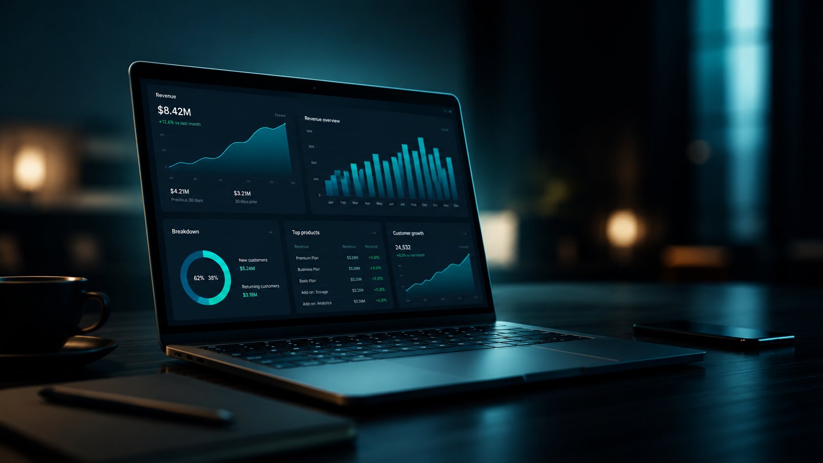 Business analytics dashboard showing revenue data