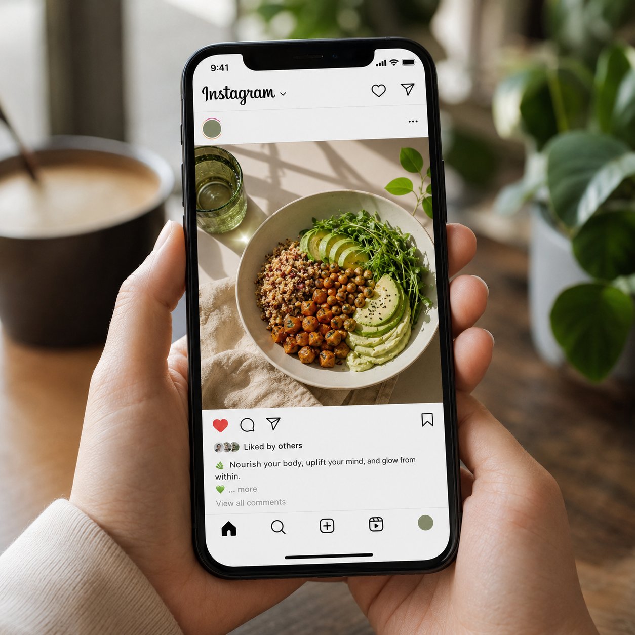 Lifestyle shot of someone engaging with premium brand content on a phone